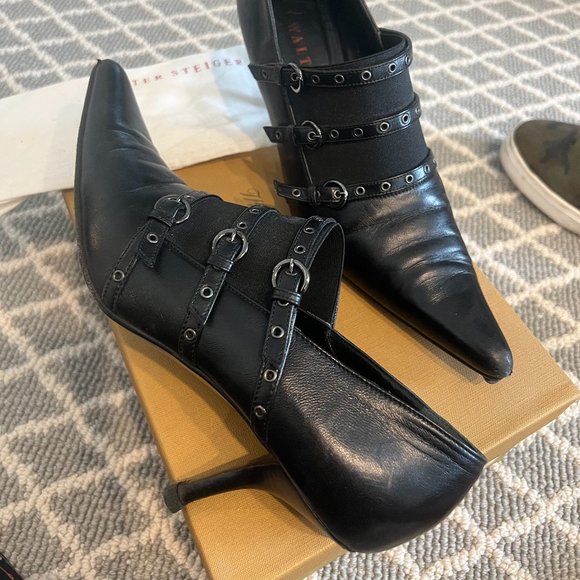 Vintage Walter Steiger Point Toe Booties 7.5 EUC Leather Luxury Designer Unique - Picture 1 of 7